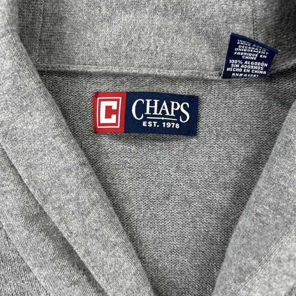 Chaps Sweater Mens Large Gray Shawl Collar Button Front Cotton Cardigan - Picture 4 of 10